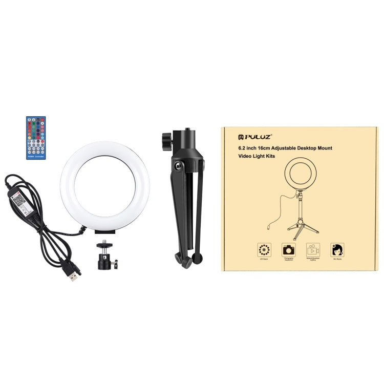 PULUZ 6.2 inch 16cm RGBW Light + Desktop Tripod Mount + USB Dimmable LED Ring Vlogging Photography Video Lights with Cold Shoe Tripod Ball Head & Remote Control(Black) - free shipping - PMC Jewellery - Order now!