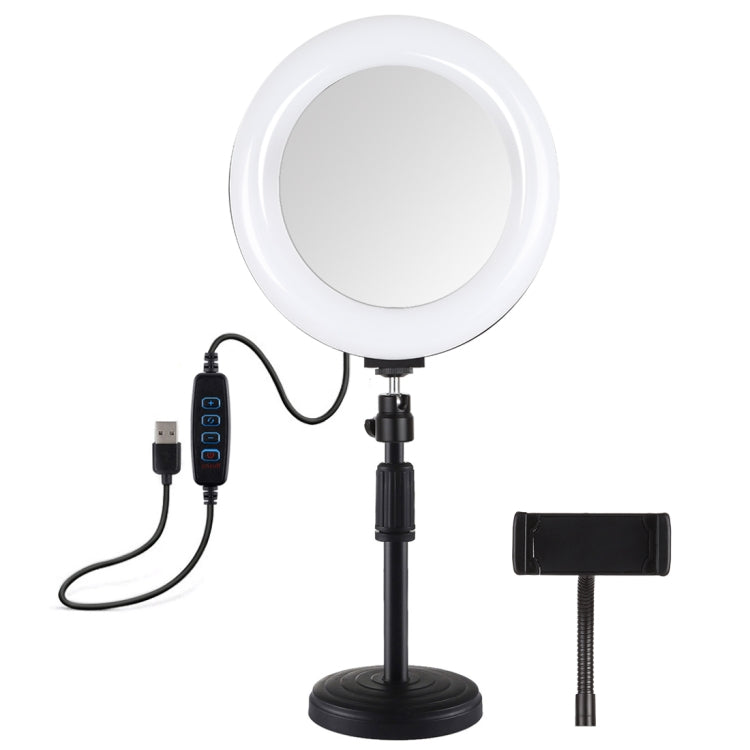 PULUZ 7.9 inch 20cm Mirror Light + Round Base Desktop Mount 3 Modes Dimmable Dual Color Temperature LED Curved Light Ring Vlogging Selfie Photography Video Lights with Phone Clamp(Black) - free shipping - PMC Jewellery - Order now!