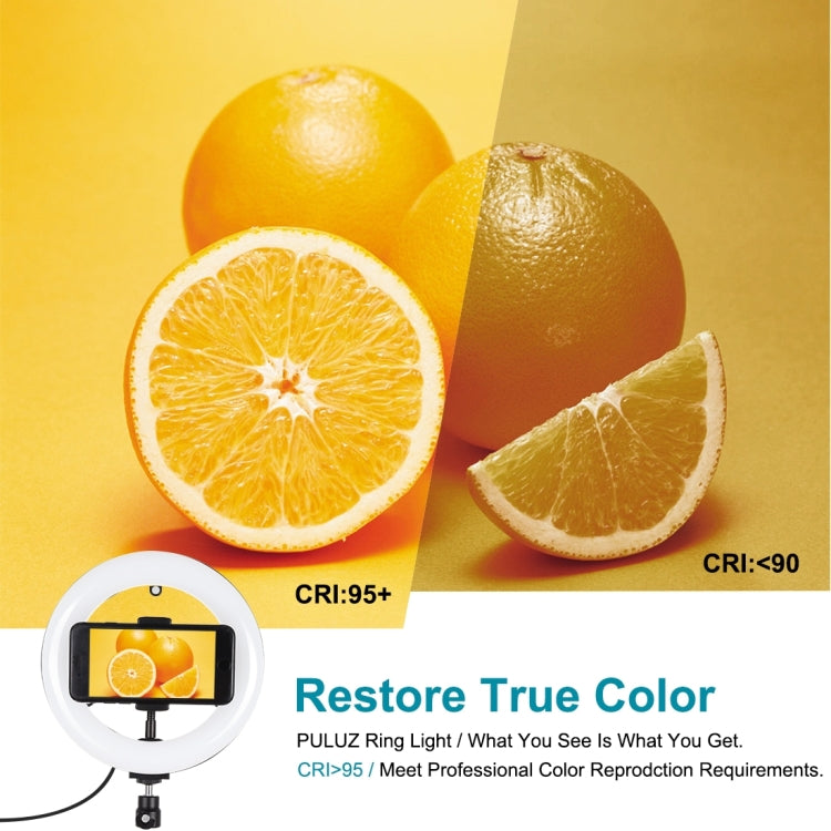 PULUZ 7.9 inch 20cm Mirror Light+ 1.1m Tripod Mount USB 3 Modes Dimmable Dual Color Temperature LED Curved Light Ring Vlogging Selfie Photography Video Lights with Mirror & Phone Clamp(Black) - free shipping - PMC Jewellery - Order now!