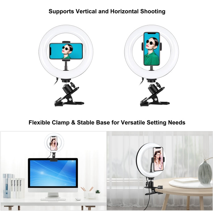 PULUZ 7.9 inch 20cm Ring Selfie Light + Monitor Clip 3 Modes USB Dimmable Dual Color Temperature LED Curved Vlogging Photography Video Lights Kits with Phone Clamp(Black) - Ring Light by PULUZ | Online Shopping South Africa | PMC TechLife | Buy Now Pay Later Mobicred