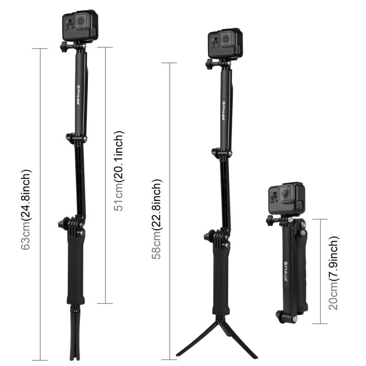 PULUZ 3-Way Grip Foldable Tripod Selfie-stick Extension Monopod for GoPro, Insta360 ONE R, DJI Osmo Action and Other Action Cameras, Length: 20-58cm - free shipping - PMC TechLife - Order now!