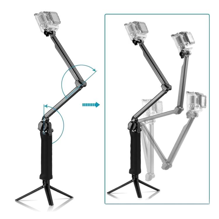 PULUZ 3-Way Grip Foldable Tripod Selfie-stick Extension Monopod for GoPro, Insta360 ONE R, DJI Osmo Action and Other Action Cameras, Length: 20-58cm - free shipping - PMC TechLife - Order now!