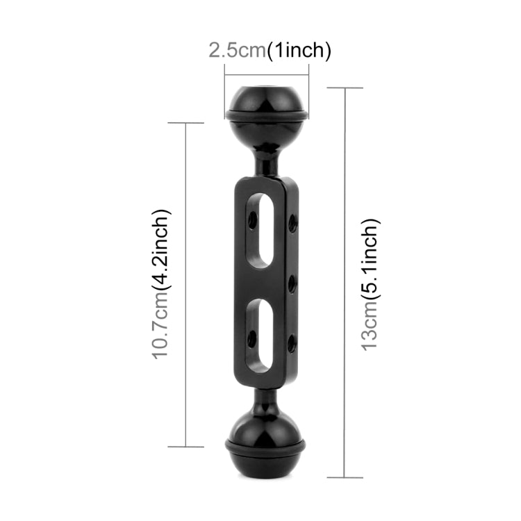 PULUZ 5.1 inch 13cm Aluminum Alloy Dual Balls Arm, Ball Diameter: 25mm(Black) - Diving Accessories by PULUZ | Online Shopping South Africa | PMC TechLife