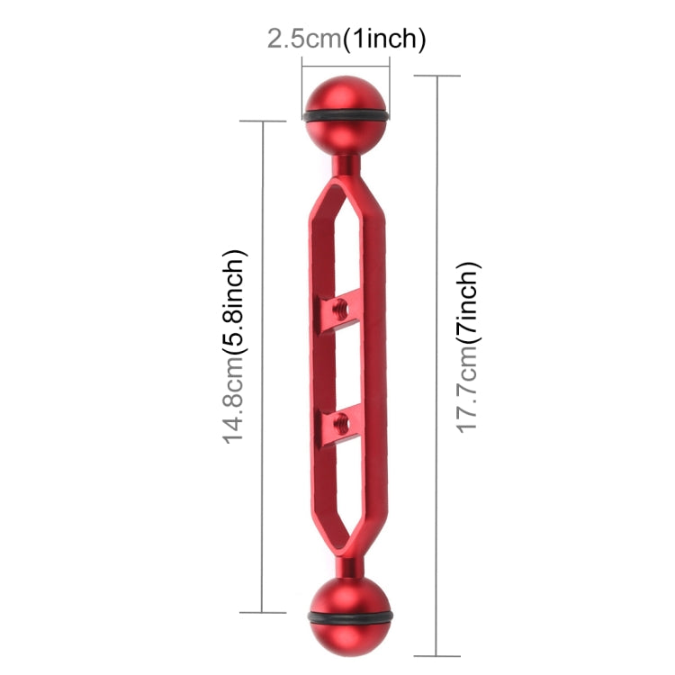 PULUZ 7.0 inch 17.7cm Aluminum Alloy Dual Balls Arm, Ball Diameter: 25mm(Red) - Diving Accessories by PULUZ | Online Shopping South Africa | PMC TechLife | Buy Now Pay Later Mobicred