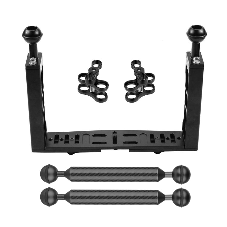 PULUZ Dual Handle Aluminium Tray Stabilizer with 2 x Dual Ball Aluminum Alloy Clamp & 2 x 7 inch Floating Arm for Underwater Camera Housings(Black) - free shipping - PMC TechLife - Order now!