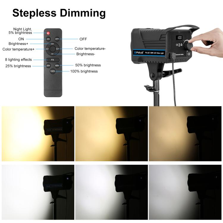 PULUZ 220V 120W Studio Video Light Dual Color Temperature Built-in Dissipate Heat System with Remote Control(UK Plug) - free shipping - PMC TechLife - Order now!