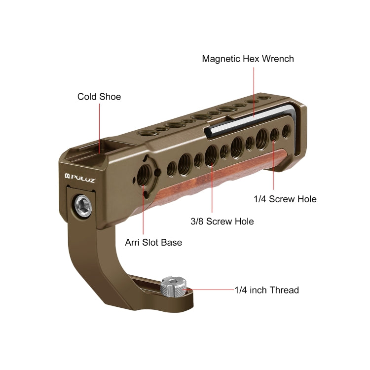 PULUZ Camera Wooden Top Handle with Cold Shoe Mount for Mirrorless Camera Cage Stabilizer(Bronze) - free shipping - PMC TechLife - Order now!