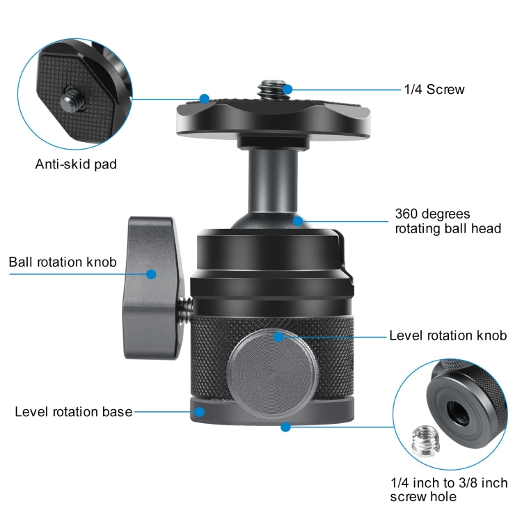 PULUZ 360 Panorama Aluminum Alloy Tripod Ball Head Adapter with Knob Lock(Black) - Tripod Heads by PULUZ | Online Shopping South Africa | PMC TechLife | Buy Now Pay Later Mobicred