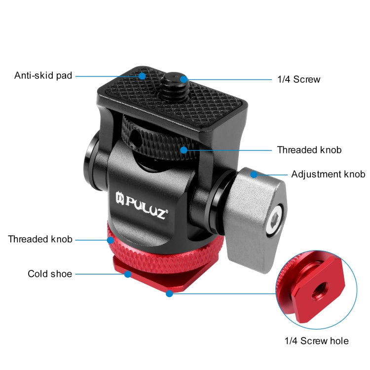 PULUZ Mini 180 Degree Swing Tripod Ball Head Cold Shoe Mount Adapter(Red) - Tripod Heads by PULUZ | Online Shopping South Africa | PMC TechLife | Buy Now Pay Later Mobicred