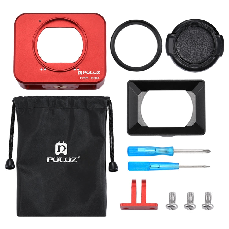 PULUZ for Sony RX0 Aluminum Alloy Protective Cage + 37mm UV Filter Lens + Lens Sunshade with Screws and Screwdrivers(Red) - Metal Cases by PULUZ | Online Shopping South Africa | PMC TechLife | Buy Now Pay Later Mobicred