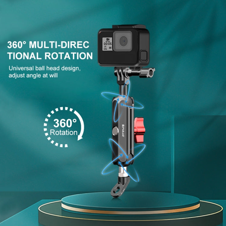 PULUZ Motorcycle Rearview Oblique CNC Metal Magic Arm Rod Mount - Bicycle Handlebar Mount by PULUZ | Online Shopping South Africa | PMC TechLife | Buy Now Pay Later Mobicred