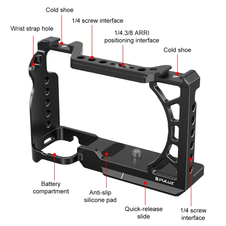 For Sony A6500 / A6400 / A6300 / A6000 PULUZ Metal Camera Cage Expansion Mount Stabilizer Rig (Black) - free shipping - PMC TechLife - Order now!