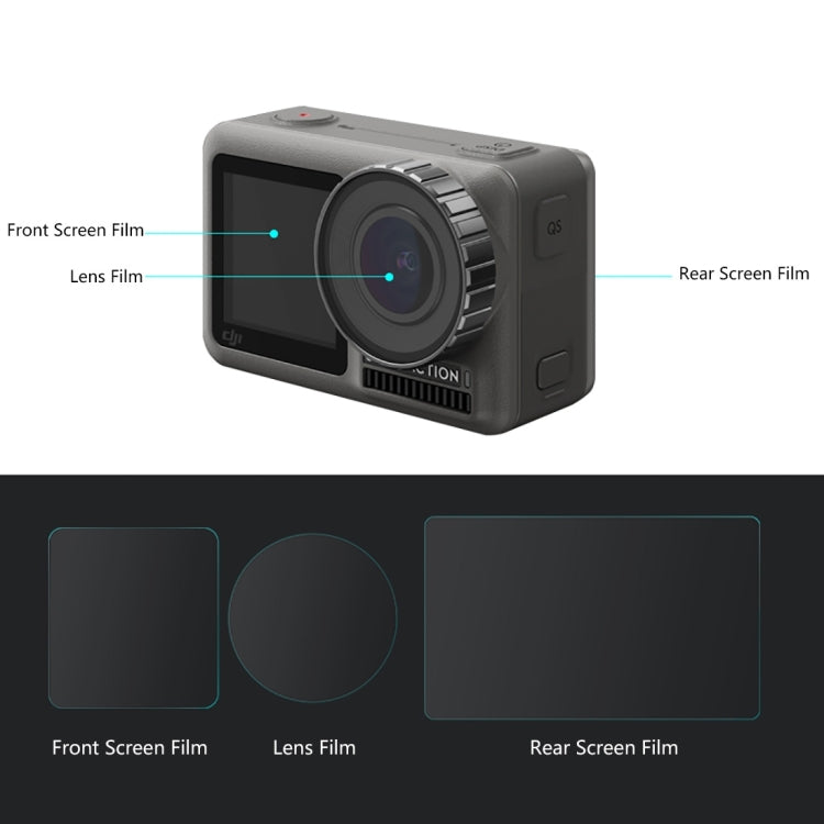 PULUZ Lens + Front and Back LCD Display 9H 2.5D Tempered Glass Film for DJI Osmo Action - free shipping - PMC TechLife - Order now!