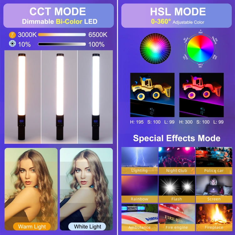 PULUZ 190 LEDs Photo Handheld Stick Light Full Color RGB Fill Light with Barndoor - free shipping - PMC TechLife - Order now!