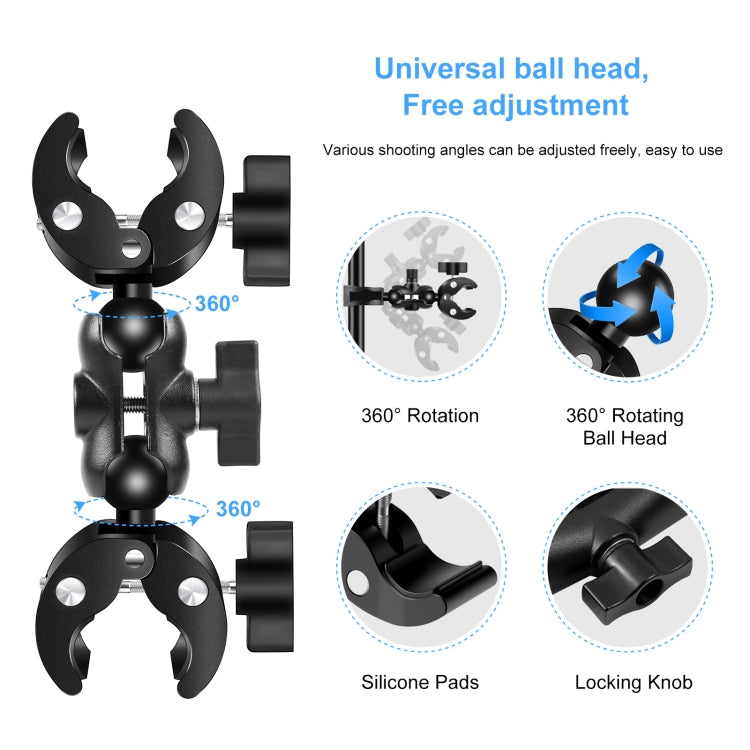 PULUZ Cycling Quick Release Bracket with 150cm Selfie Stick Set, Double Dual-heads Crabs Clamps Handlebar Fixed Mount (Black) - free shipping - PMC TechLife - Order now!