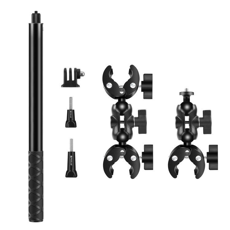 PULUZ Cycling Quick Release Bracket with 150cm Selfie Stick Set, Dual-heads Crab & Single Heads Clamps Handlebar Fixed Mount (Black) - Bicycle Handlebar Mount by PULUZ | Online Shopping South Africa | PMC TechLife | Buy Now Pay Later Mobicred