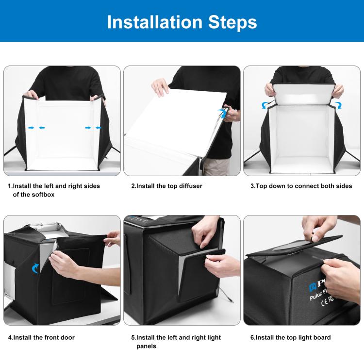 PULUZ 40cm Folding 72W 5500K Studio Shooting Tent Soft Box Photography Lighting Kit with 4 Colors (Black, Orange, White, Green) Backdrops(EU Plug) -  by PULUZ | Online Shopping South Africa | PMC TechLife | Buy Now Pay Later Mobicred