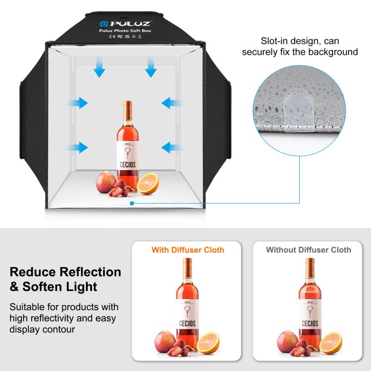 PULUZ 40cm Folding 72W 5500K Studio Shooting Tent Soft Box Photography Lighting Kit with 4 Colors (Black, Orange, White, Green) Backdrops(EU Plug) -  by PULUZ | Online Shopping South Africa | PMC TechLife | Buy Now Pay Later Mobicred