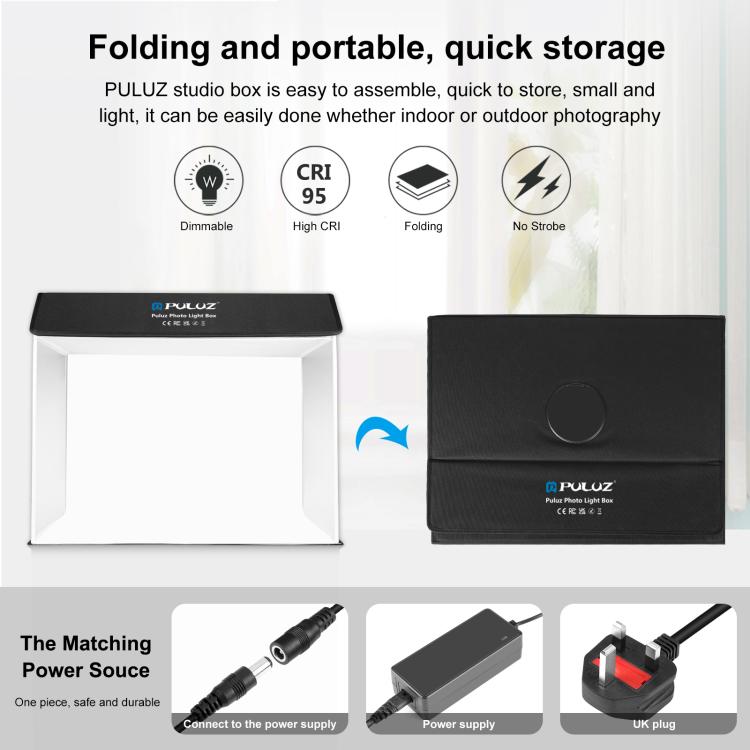 PULUZ Photo Studio Light Box Portable 60 x 40cm Cuboid Photography Studio Tent Kit with 4 Color Backdrops (UK Plug) - free shipping - PMC TechLife - Order now!