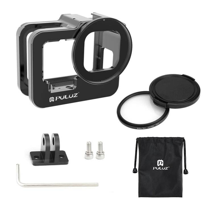 PULUZ for GoPro HERO13 Black /12 Black /11 Black /10 Black /9 Black Thicken Housing Shell CNC Aluminum Alloy Protective Cage with Insurance Frame & 52mm UV Lens(Black) - free shipping - PMC TechLife - Order now!