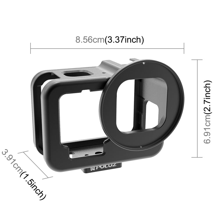 For GoPro HERO13 Black /12 Black /11 Black /10 Black /9 Black PULUZ Thin Housing Shell CNC Aluminum Alloy Protective Cage with Insurance Frame & 52mm UV Lens(Black) - free shipping - PMC TechLife - Order now!