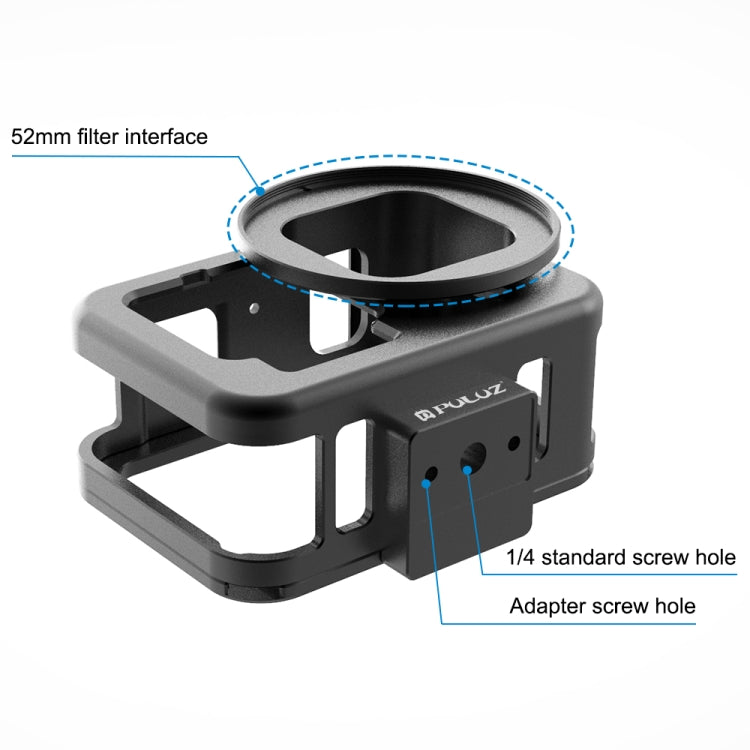 For GoPro HERO13 Black /12 Black /11 Black /10 Black /9 Black PULUZ Thin Housing Shell CNC Aluminum Alloy Protective Cage with Insurance Frame & 52mm UV Lens(Black) - free shipping - PMC TechLife - Order now!