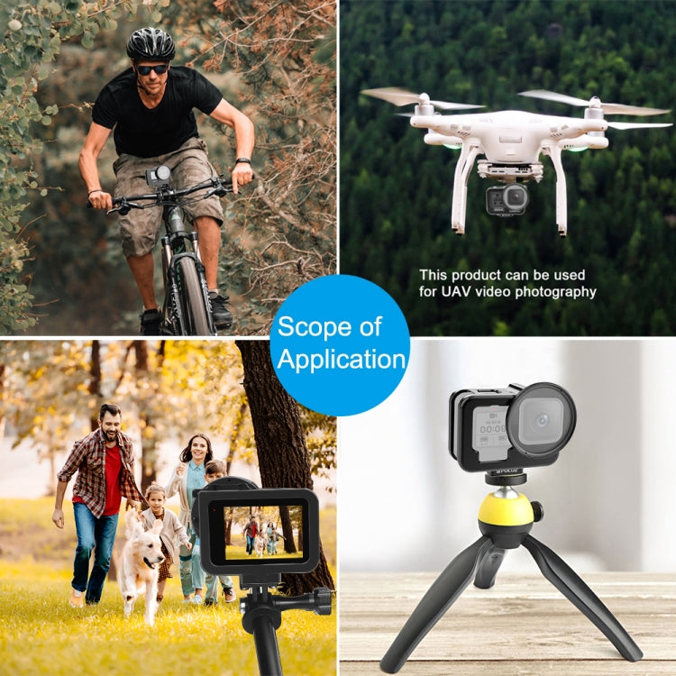 For GoPro HERO13 Black /12 Black /11 Black /10 Black /9 Black PULUZ Thin Housing Shell CNC Aluminum Alloy Protective Cage with Insurance Frame & 52mm UV Lens(Black) - free shipping - PMC TechLife - Order now!