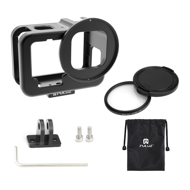 For GoPro HERO13 Black /12 Black /11 Black /10 Black /9 Black PULUZ Thin Housing Shell CNC Aluminum Alloy Protective Cage with Insurance Frame & 52mm UV Lens(Black) - free shipping - PMC TechLife - Order now!