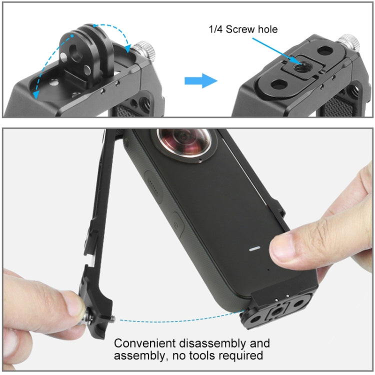 PULUZ Protective Cage Rig Housing Frame with Cold Shoe Mounts & Magnetic Folding Tripod Adapter for Insta360 ONE X2(Black) - Mount & Holder by PULUZ | Online Shopping South Africa | PMC TechLife | Buy Now Pay Later Mobicred