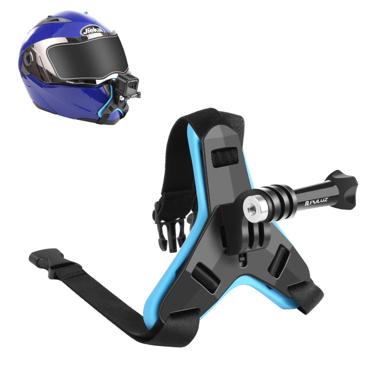 PULUZ Motorcycle Helmet Chin Strap Mount for GoPro, DJI Osmo Action and Other Action Cameras(Blue) - Helmet Mount by PULUZ | Online Shopping South Africa | PMC TechLife | Buy Now Pay Later Mobicred
