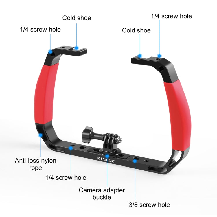 PULUZ Dual Silicone Handles Aluminium Alloy Underwater Diving Rig for GoPro, Other Action Cameras and  Smartphones (Red) - free shipping - PMC TechLife - Order now!