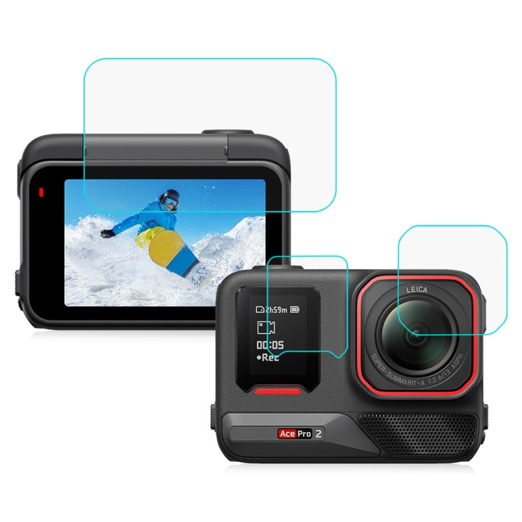 For Insta360 Ace Pro 2 PULUZ 3 in 1 Rear & Front  Screen and Lens Tempered Glass Film (Transparent) - free shipping - PMC TechLife - Order now!