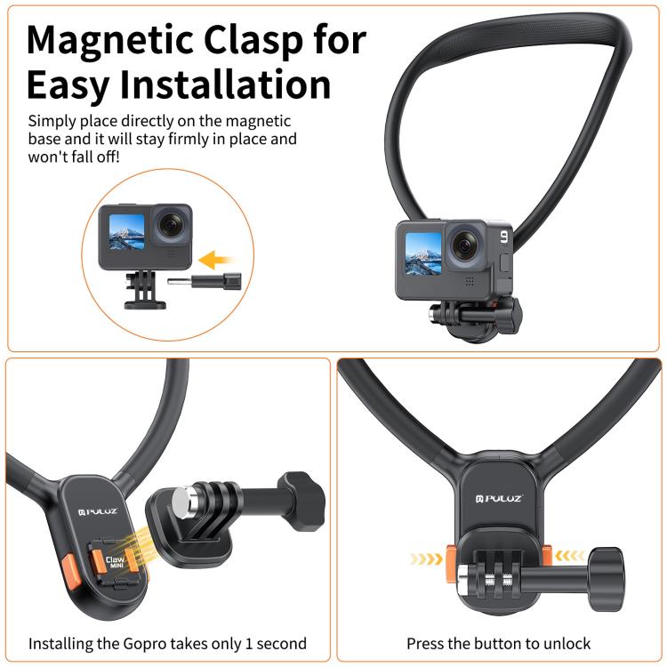 PULUZ Lazy Neck Bracket Magnetic Quick Release POV View Mount (Black) - free shipping - PMC TechLife - Order now!