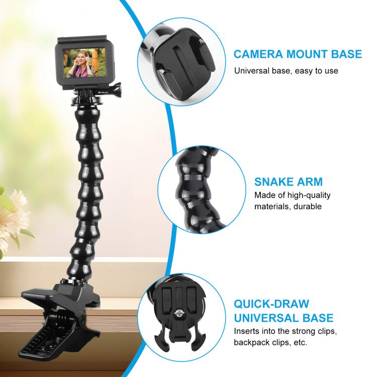 PULUZ Action Sports Cameras Jaws Flex Clamp Mount with Phone Clamp (Black) - free shipping - PMC TechLife - Order now!
