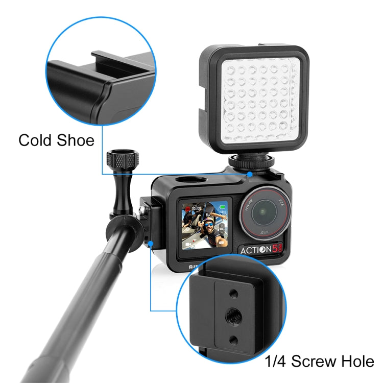 For DJI Osmo Action 5 Pro / 4 / 3 PULUZ Metal Cage Expansion Adapter Frame with Cold Shoe (Black) - free shipping - PMC TechLife - Order now!