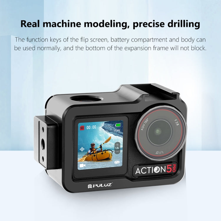 For DJI Osmo Action 5 Pro / 4 / 3 PULUZ Metal Cage Expansion Adapter Frame with Cold Shoe (Black) - free shipping - PMC TechLife - Order now!