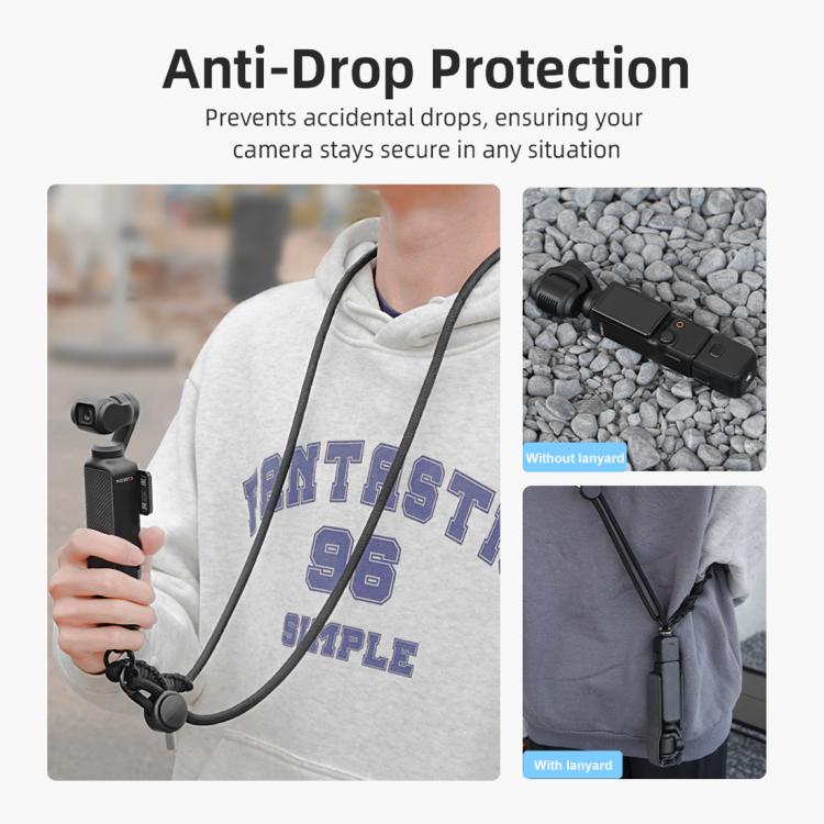 PULUZ Sports Camera Lanyard Long Adjustable Anti-lost Rope for DJI OSMO Pocket 3 / Insta360 X5 (Black) - free shipping - PMC TechLife - Order now!
