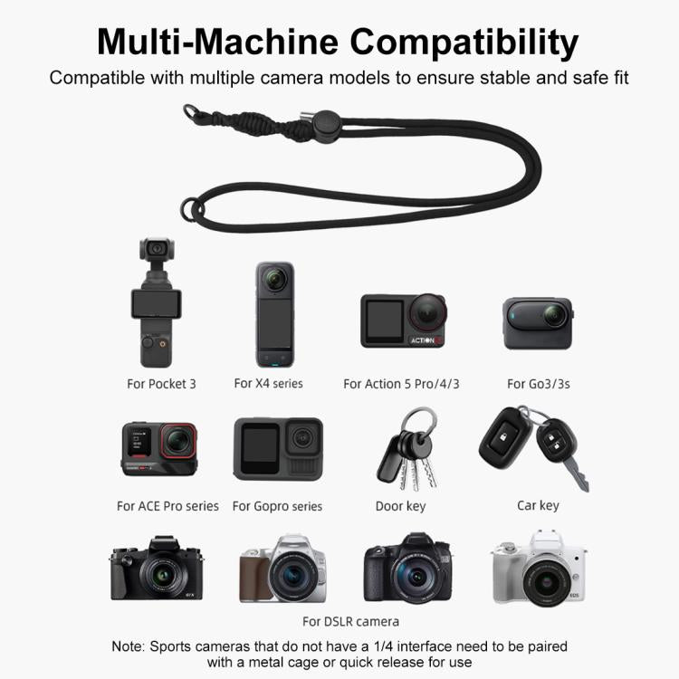 PULUZ Sports Camera Lanyard Long Adjustable Anti-lost Rope for DJI OSMO Pocket 3 / Insta360 X5 (Black) - free shipping - PMC TechLife - Order now!