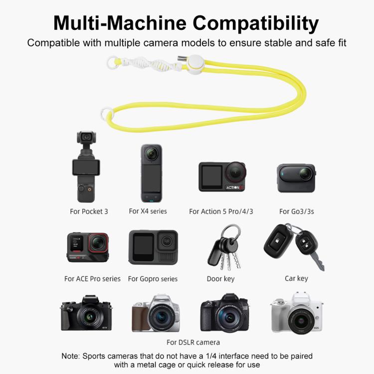 PULUZ Sports Camera Lanyard Long Adjustable Anti-lost Rope for DJI OSMO Pocket 3 / Insta360 X5 (Yellow) - free shipping - PMC TechLife - Order now!
