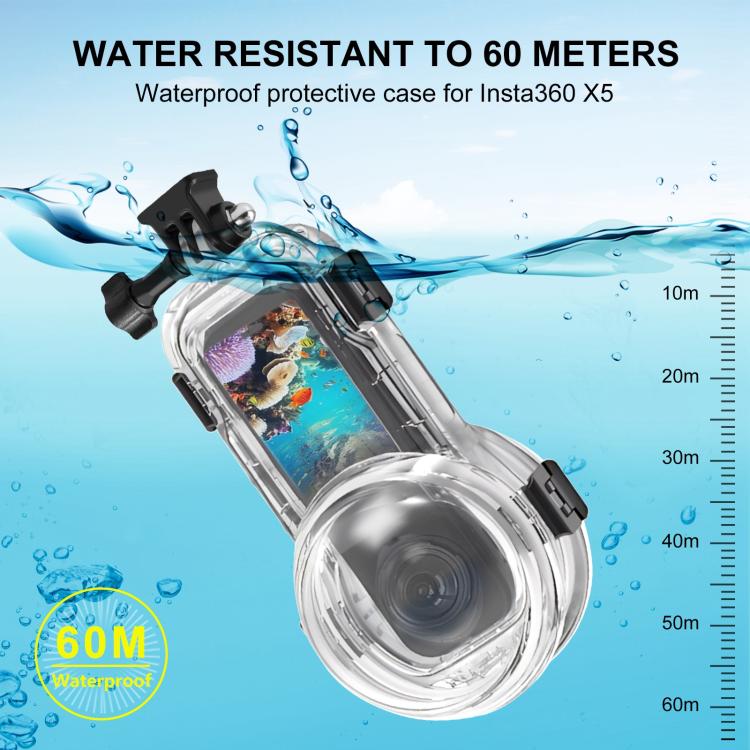 For Insta360 X5 PULUZ 60m Waterproof Sealed Diving Case (Transparent) - free shipping - PMC TechLife - Order now!