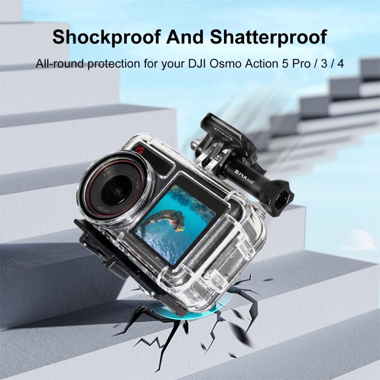 For DJI Osmo Action 5 Pro / 3 / 4 PULUZ 60m Underwater Waterproof Housing Diving Case with Cold Shoe & Buckle Basic Mount & Screw - free shipping - PMC TechLife - Order now!