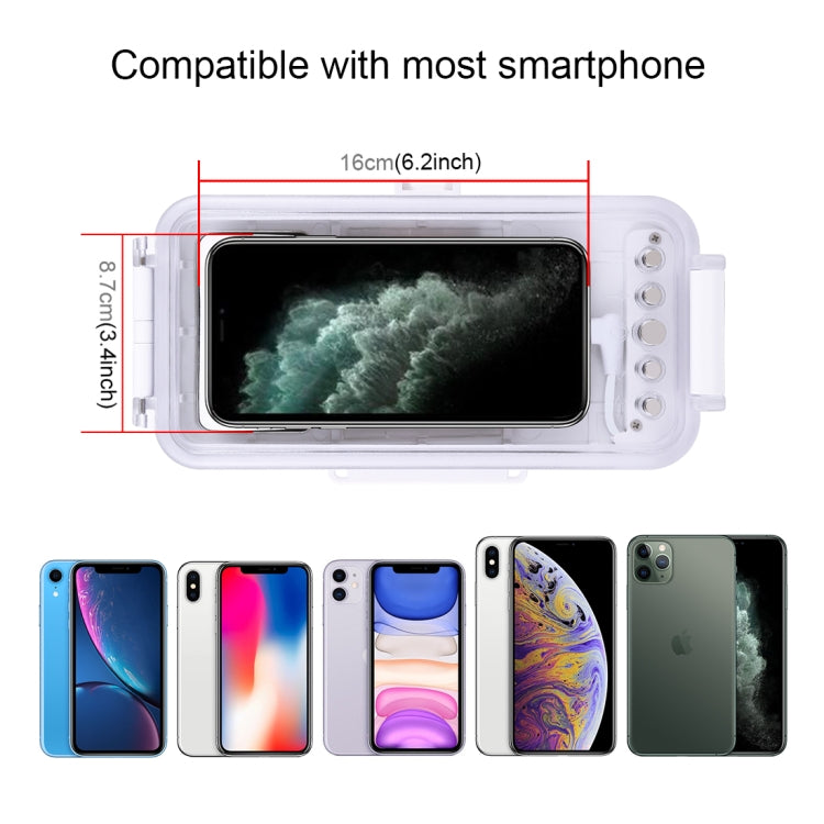 PULUZ 45m/147ft Waterproof Diving Case Photo Video Taking Underwater Housing Cover for iPhone 14 Series, iPhone 13 Series, iPhone 12 Series, iPhone 11 Series, iPhone X Series, iPhone 8 & 7, iPhone 6s, iOS 13.0 or Above Version iPhone(White) - iPhone 14 Pro Cases by PULUZ | Online Shopping South Africa | PMC TechLife | Buy Now Pay Later Mobicred