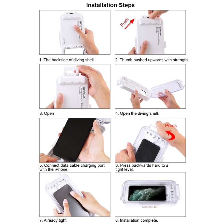 PULUZ 45m/147ft Waterproof Diving Case Photo Video Taking Underwater Housing Cover for iPhone 14 Series, iPhone 13 Series, iPhone 12 Series, iPhone 11 Series, iPhone X Series, iPhone 8 & 7, iPhone 6s, iOS 13.0 or Above Version iPhone(White) - iPhone 14 Pro Cases by PULUZ | Online Shopping South Africa | PMC TechLife | Buy Now Pay Later Mobicred