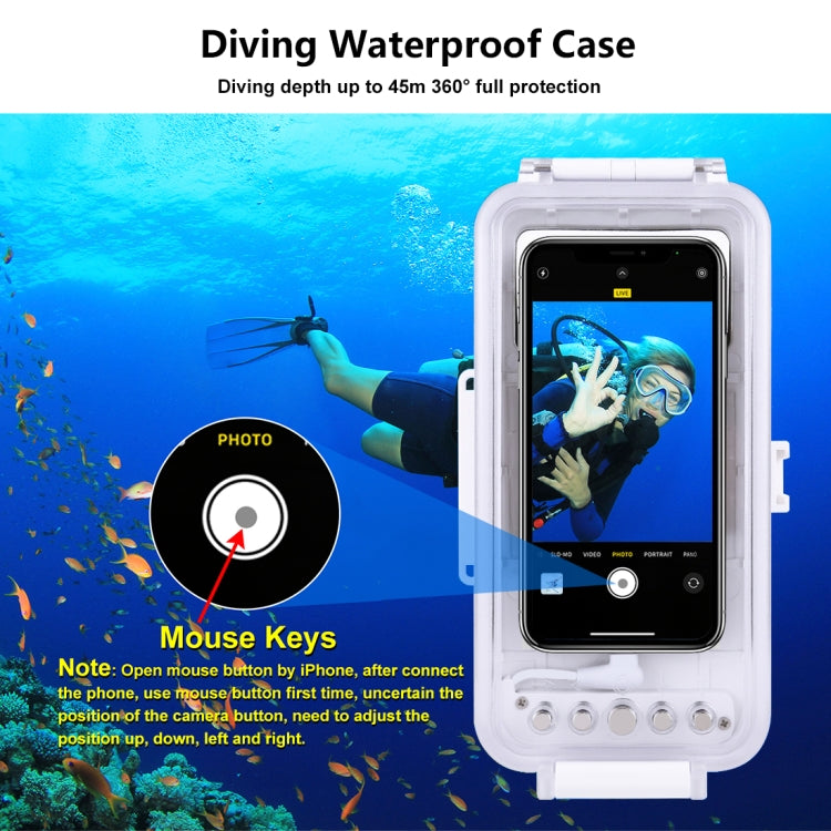 PULUZ 45m/147ft Waterproof Diving Case Photo Video Taking Underwater Housing Cover for iPhone 14 Series, iPhone 13 Series, iPhone 12 Series, iPhone 11 Series, iPhone X Series, iPhone 8 & 7, iPhone 6s, iOS 13.0 or Above Version iPhone(White) - iPhone 14 Pro Cases by PULUZ | Online Shopping South Africa | PMC TechLife | Buy Now Pay Later Mobicred