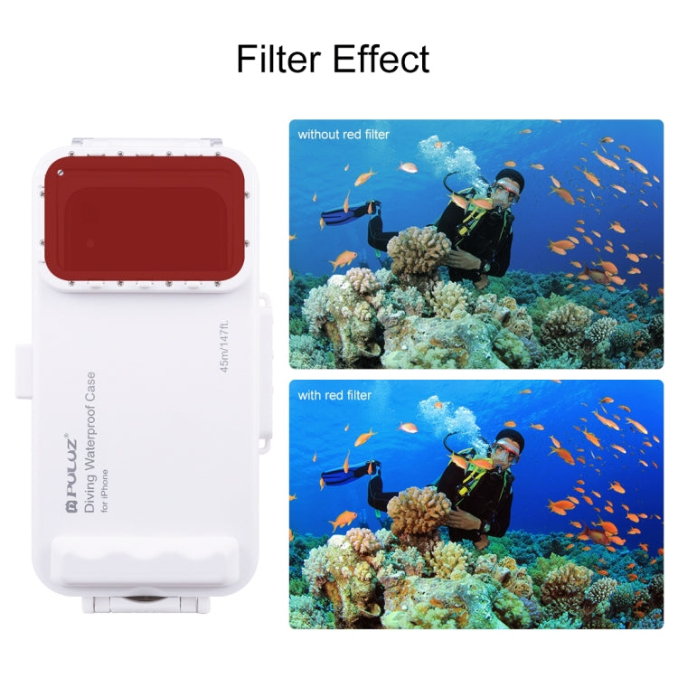 PULUZ 45m/147ft Waterproof Diving Case Photo Video Taking Underwater Housing Cover for iPhone 14 Series, iPhone 13 Series, iPhone 12 Series, iPhone 11 Series, iPhone X Series, iPhone 8 & 7, iPhone 6s, iOS 13.0 or Above Version iPhone(White) - iPhone 14 Pro Cases by PULUZ | Online Shopping South Africa | PMC TechLife | Buy Now Pay Later Mobicred