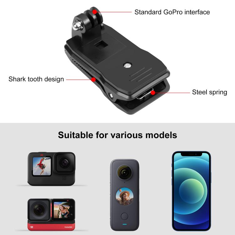 PULUZ 4 in 1 360 Degree Rotating Backpack Hat QR Clip Rec-mounts with Phone Clamp Kit - Backpack Clip by PULUZ | Online Shopping South Africa | PMC TechLife | Buy Now Pay Later Mobicred