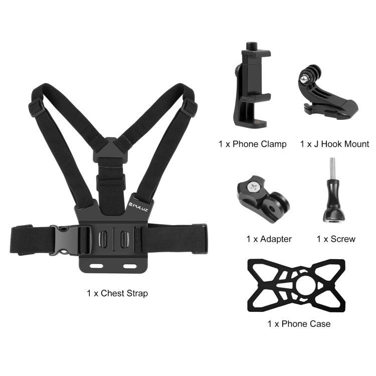 PULUZ  5 in 1 Adjustable Body Mount Belt Chest Strap with Phone Clamp & J Hook Mount & Long Screw Kit - Chest Belt by PULUZ | Online Shopping South Africa | PMC TechLife | Buy Now Pay Later Mobicred