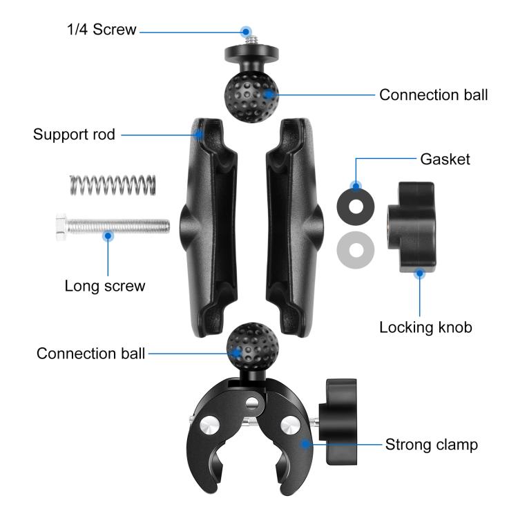 PULUZ Motorcycle Crab Clamp Handlebar Fixed Mount Holder for GoPro and Other Action Cameras(Black) - free shipping - PMC TechLife - Order now!