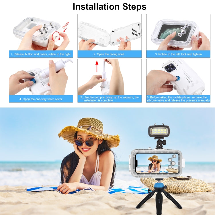 PULUZ 40m/130ft Waterproof Diving Case for iPhone 16 / 15 / 15 Pro / 14 / 14 Pro / 13 / 13 Pro / 12 / 12 Pro, with One-way Valve Photo Video Taking Underwater Housing Cover(White) - free shipping - PMC TechLife - Order now!