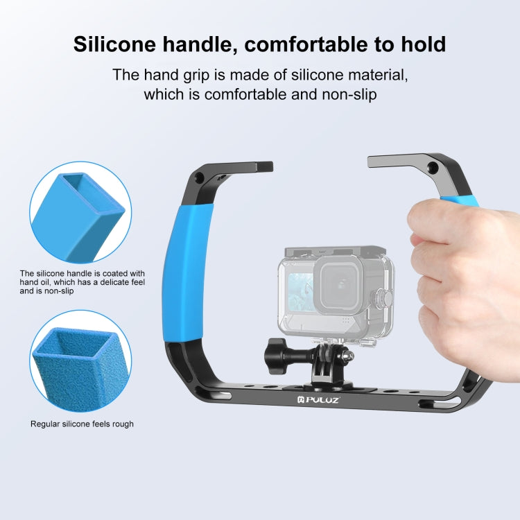 PULUZ Dual Silicone Handles Aluminium Alloy Underwater Diving Rig for GoPro, DJI OSMO Action, Insta360 and Other Action Cameras (Blue) - free shipping - PMC TechLife - Order now!